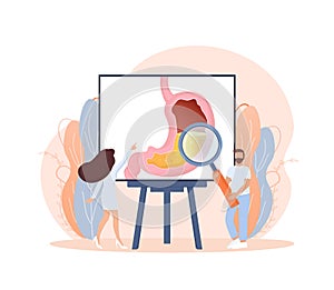 Cartoon vector illustration. Flat vector illustration with intestines, digestive system concept. Characters.