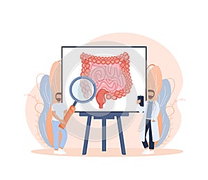 Cartoon vector illustration. Flat vector illustration with intestines, digestive system concept. Characters.