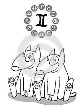 Cartoon dog as Gemini Zodiac sign