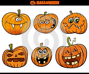 Cartoon Halloween pumpkins or Jack`o`lantern set