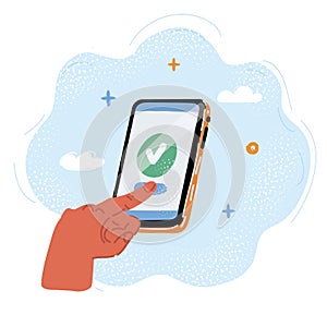 Vector illustration of hand push smart phone screen with some mobile application