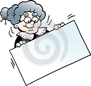 Cartoon Vector illustration of a Happy Grandmother holding a Sign