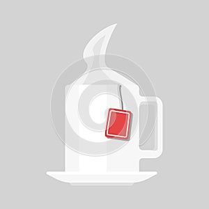 Cartoon vector illustration isolated object hot tea cup and tea bag