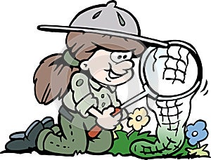 Cartoon Vector illustration of a little happy Scout Girl