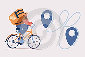 Cartoon vector illustration of man fast delivery on bike.