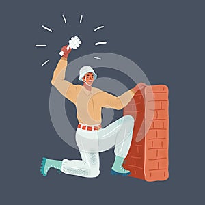 Cartoon vector illustration of man throwing Grenade from entrenchment wall