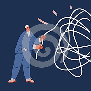 Cartoon vector illustration of man unwinding thread