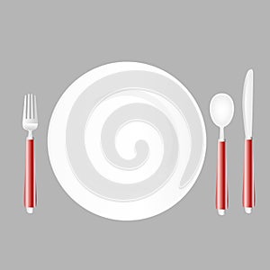 Cartoon vector illustration object plate fork spoon and knife