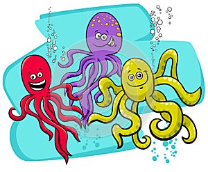 Octopuses characters vector cartoon illustration photo