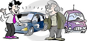 Cartoon Vector illustration of a old man who is interested in a brand new auto car