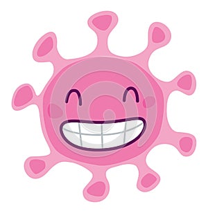 Cartoon vector illustration of a pink smiling virus mascot character