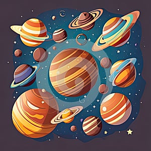 Cartoon vector illustration of planets in space. 3D planet in the solar system.