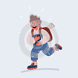 Cartoon vector illustration of running schoolboy run