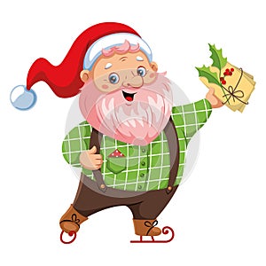 Cartoon vector illustration of Santa Claus skating with letters
