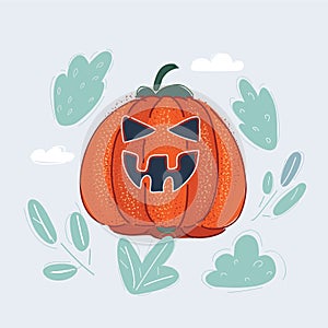 Vector illustration of Scary Jack Lantern halloween pumpkin. Hand drawn objct photo