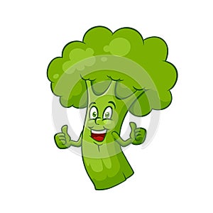 Cartoon vector illustration stalk smiling broccoli thumb up