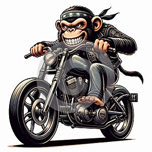 Cartoon vector illustration, t-shirt design, monkey riding a motorbike