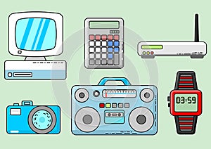 Cartoon vector illustration of various electronic goods