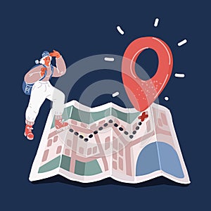 Cartoon vector illustration of Woman gps navigator map icon. Technology lifestyle and business travel concept.