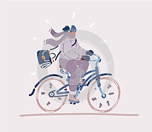 Cartoon vector illustration of woman riding bike