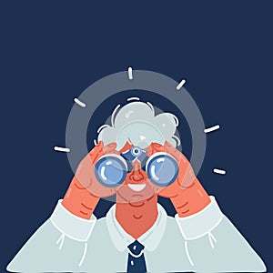 Cartoon vector illustration of Young man looking through binocular