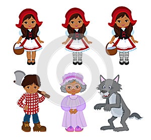 Cartoon Vector Illustrations Set of Little Red Riding Hood Fairy Tale Characters photo