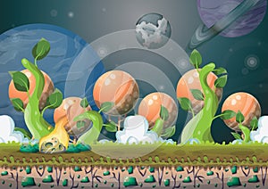 Cartoon vector landscape with meteor background with separated layers for game art and animation game design asset