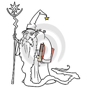 Cartoon Vector Medieval Fantasy Wizard Sorcerer or Royal Adviser