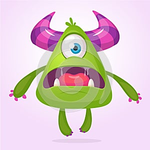 Cartoon vector monster. Monster alien illustration with surprised expression. Shocking green alien design for Halloween.