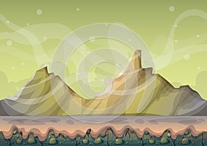 Cartoon vector nature landscape background with separated layers for game art and animation
