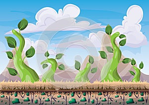 Cartoon vector nature landscape background with separated layers for game art and animation