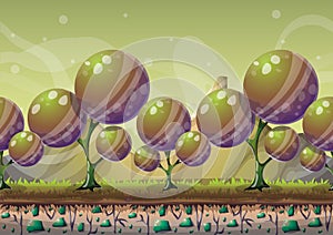 Cartoon vector nature landscape background with separated layers for game art and animation game design asset