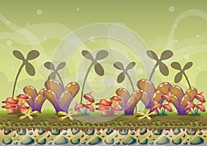 Cartoon vector nature landscape background with separated layers for game art and animation game design asset