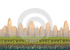 Cartoon vector nature landscape background with separated layers for game art and animation game design asset