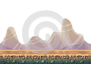 Cartoon vector nature landscape background with separated layers for game art and animation game design asset