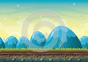 Cartoon vector nature landscape background with separated layers for game art and animation game design asset