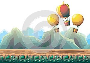 Cartoon vector nature landscape background with separated layers for game art and animation game design asset