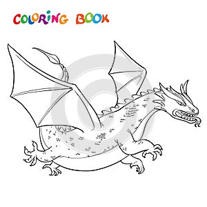 Cartoon vector outline illustration medieval dragon. coloring book or page photo