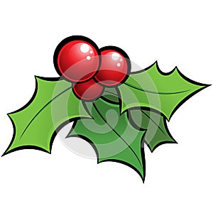 Cartoon vector shiny holli mistletoe christmas ornament with black outlines photo