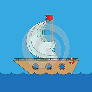 Cartoon vector ship in sea