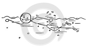 Cartoon Vector Stick Man Swimming Crawl