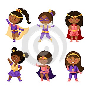 Cartoon vector superhero girls clipart set