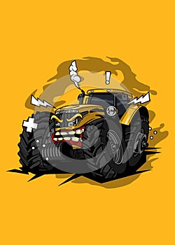 Cartoon vector tractor monster farm