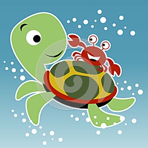 Cartoon vector of turtle and crab underwater