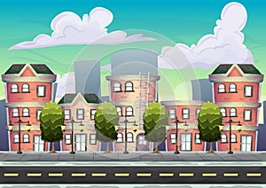 Cartoon vector urban landscape with separated layers