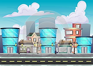 Cartoon vector urban landscape with separated layers