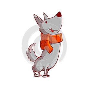 Cartoon vector wolf with red scarf