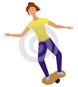 Cartoon vector woman balancing on board