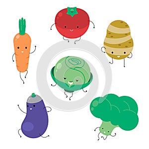 Cartoon vegetable. Funny vegetable face icon collection. Isolated on white background vector illustration