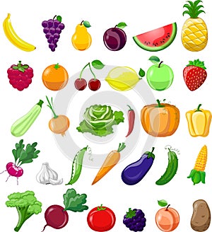 Cartoon vegetables and fruits icons,vector